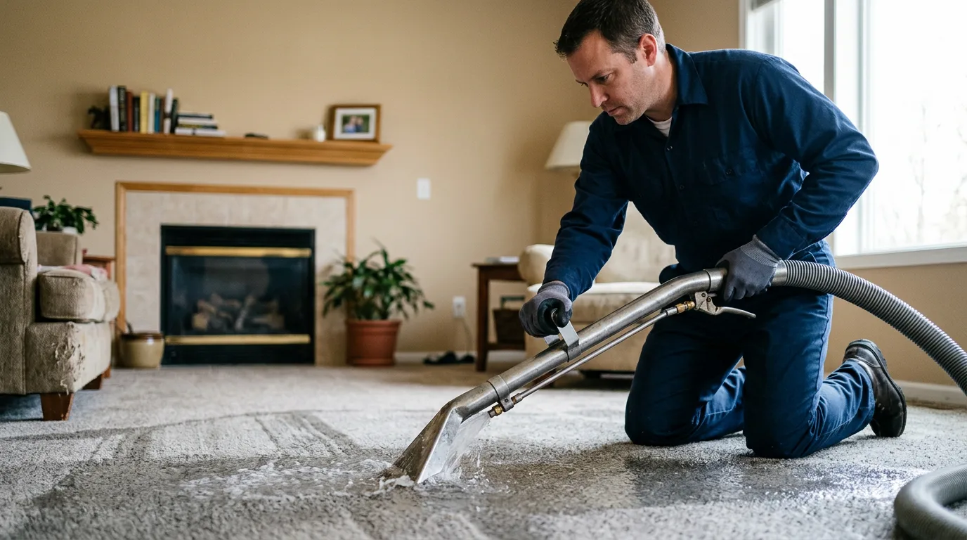 Water damage restoration technician working near Mine Hill, NJ
